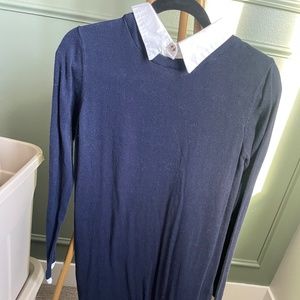 Seraphine navy knit maternity dress with detachable collar